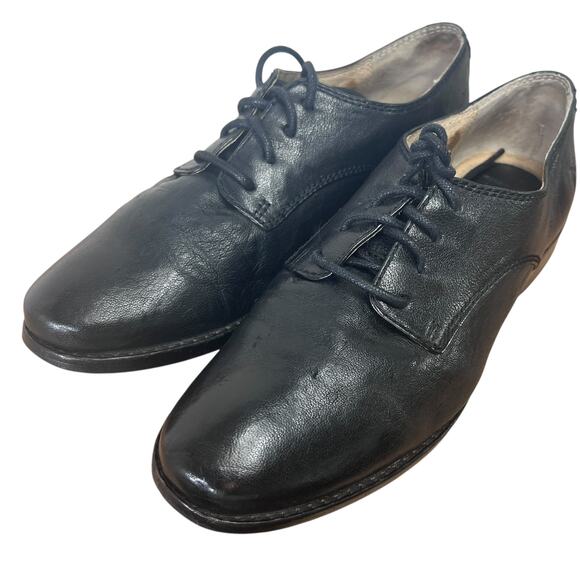 Frye Womens Anna Oxford Flat Shoes Black Leather Lace Up Size 6M Retro Punk - Picture 1 of 12